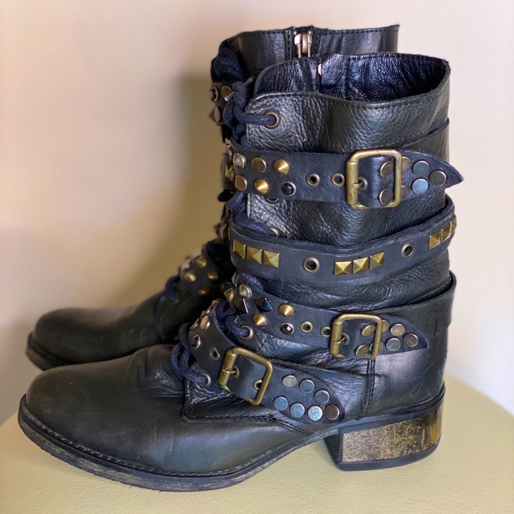 Steve Madden “Liliane” Black Leather Moto Boots